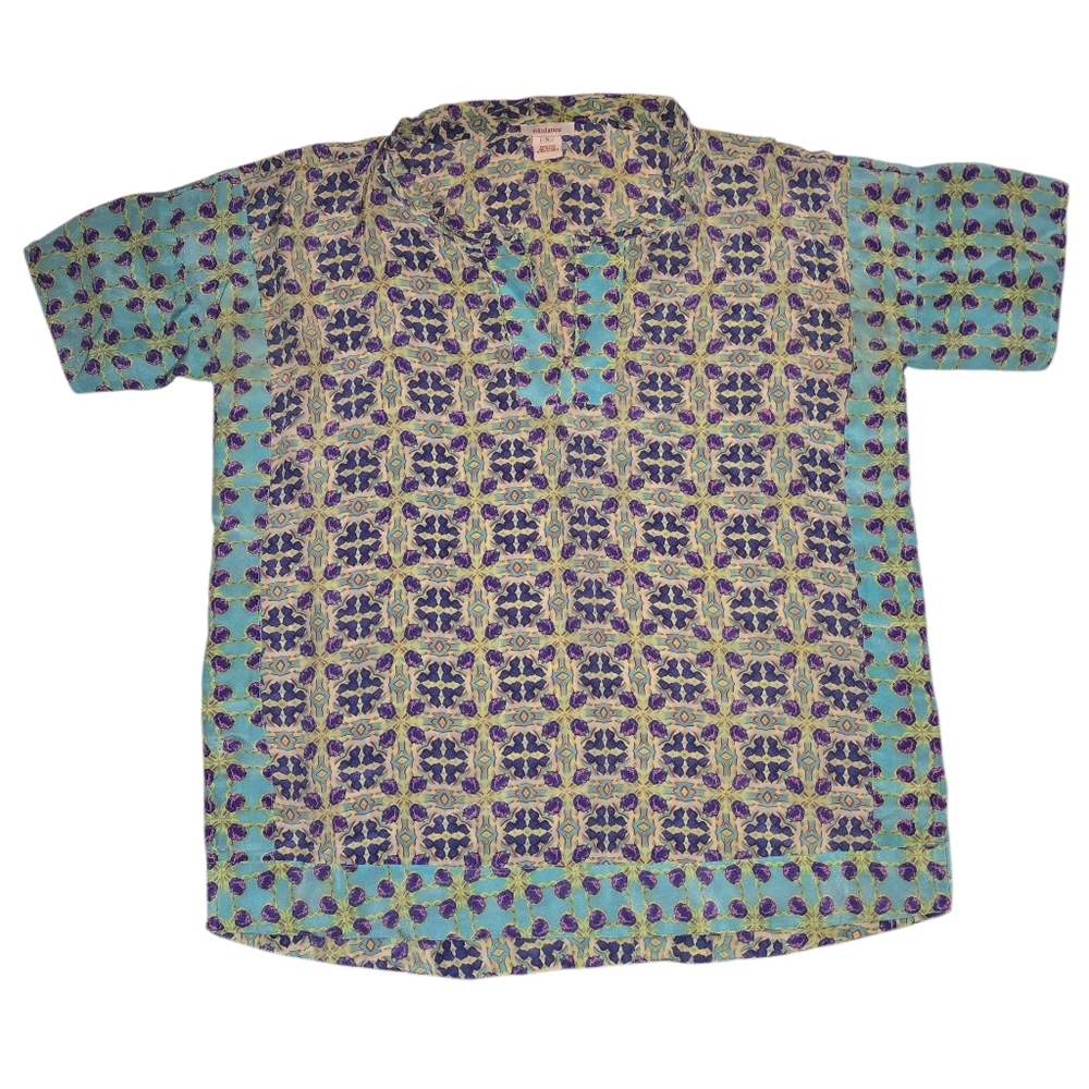 Sundance Silk Abstract Patterned Shortsleeve Shir… - image 1